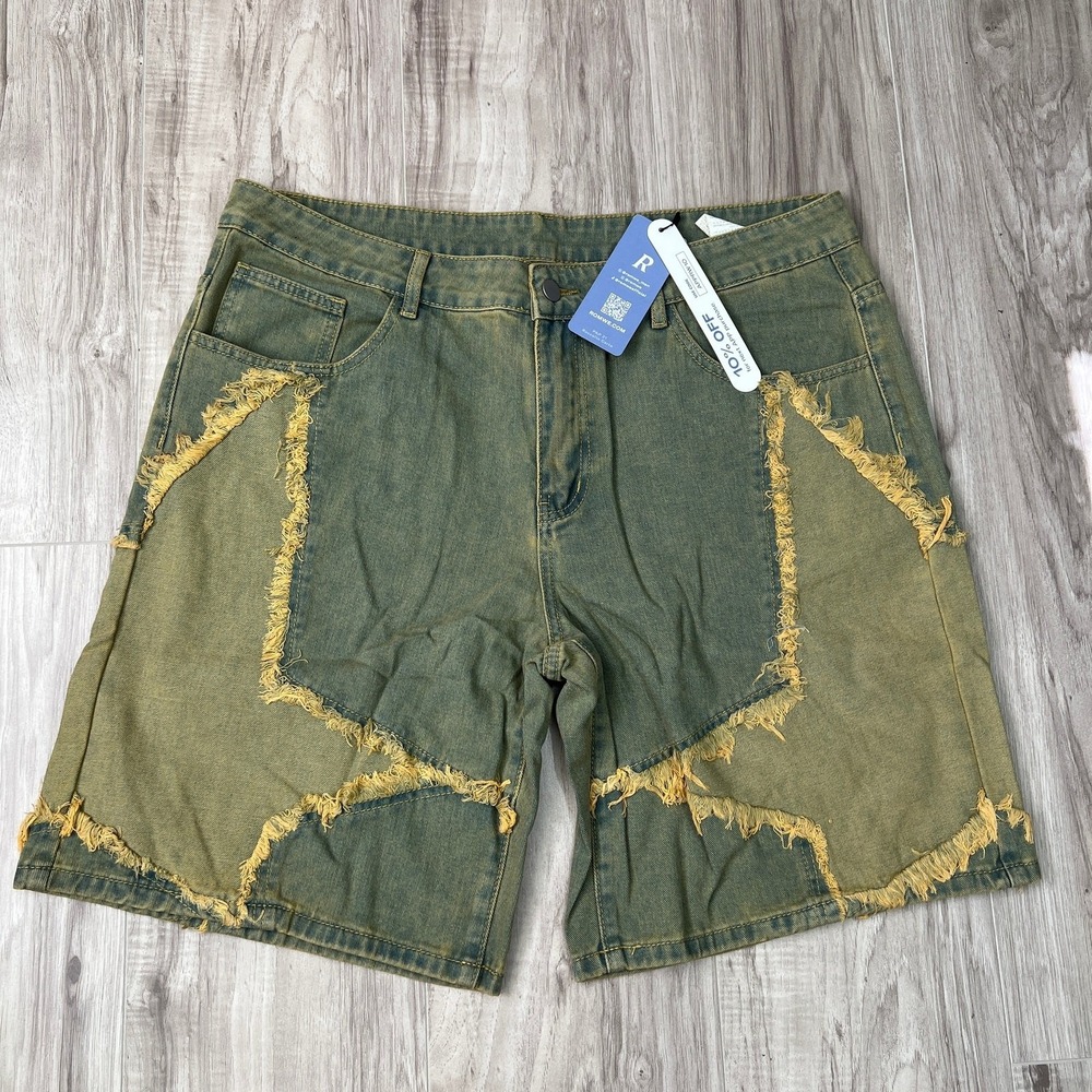 ROMWE MEN Street Life Men's Casual Denim Shorts/ 5-Point Star Patchwork Size 36